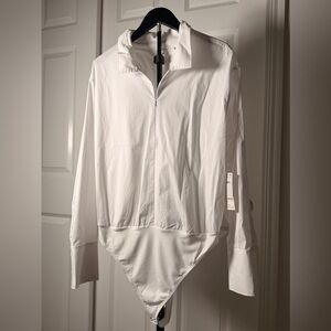 Good American White Zip-Front Collared Bodysuit